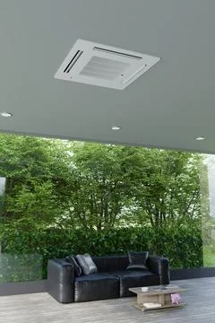 Cassette air conditioner on the background of the window 3d Stock Illustration