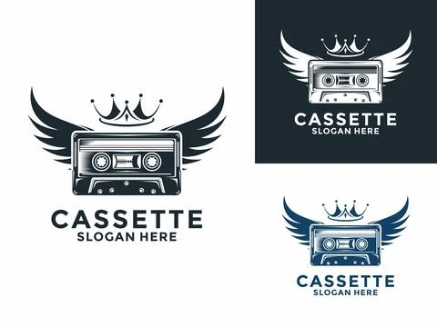 Cassette Angel Record logo vector illustration. Sound Audio Record logo wit.. Stock Illustration