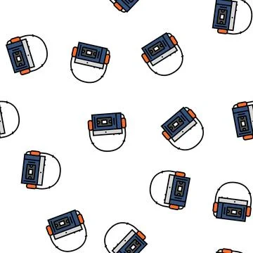 Cassette audio player vector seamless pattern Stock Illustration