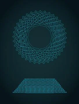 Cassette bicycle sprockets blueprints Stock-Illustration
