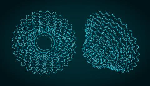 Cassette bicycle sprockets technical drawings Stock-Illustration