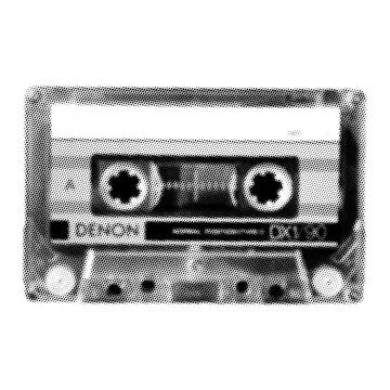 Cassette collage. Design element in trendy dotted pop art style. Retro half.. Illustrazione stock