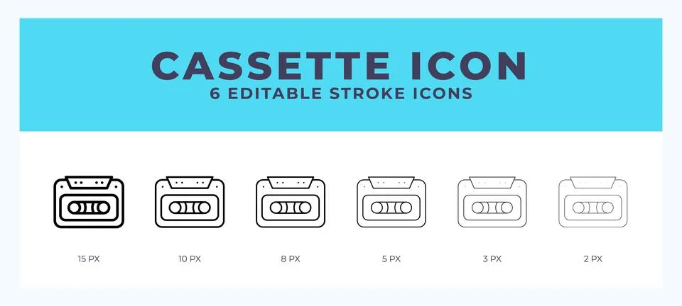 Cassette icon set with different stroke. Vector illustration with editable .. 스톡 일러스트