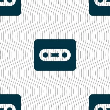 Cassette icon sign. Seamless pattern with geometric texture. Vector 스톡 일러스트