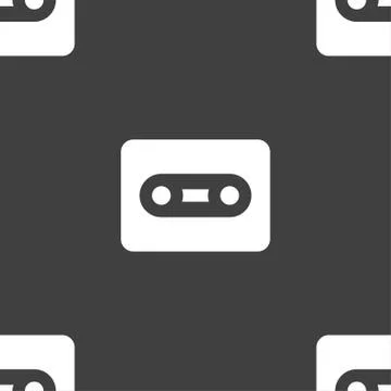 Cassette icon sign. Seamless pattern on a gray background. Vector Stockillustratie