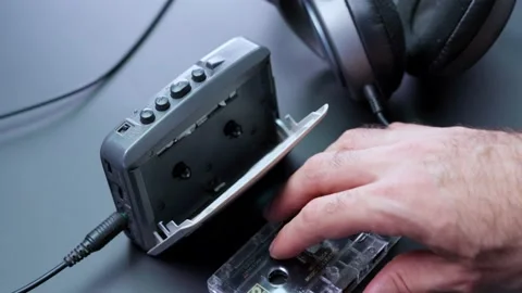 Cassette player. Insert a tape for playing Stock Footage 130590497