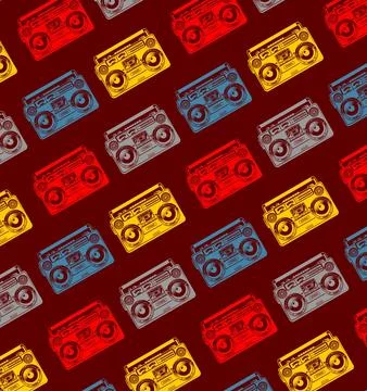 Cassette player pattern with black background Stock Illustration