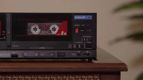 Cassette playing on cassette player Stock Footage 149006505