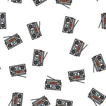 Cassette stereo boombox player vector seamless pattern Stock Illustration