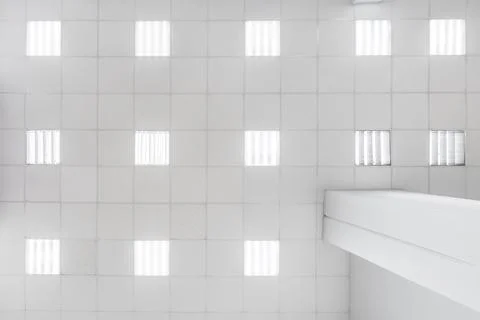 Cassette stretched or suspended ceiling with square halogen spots lamps and d Stock Photos
