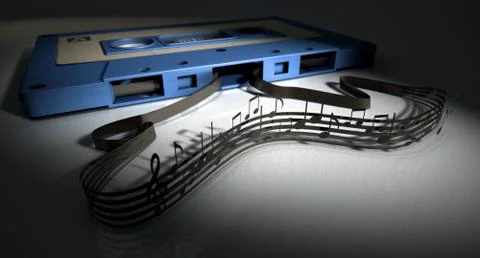 Cassette tape and musical notes concept Stock Illustration