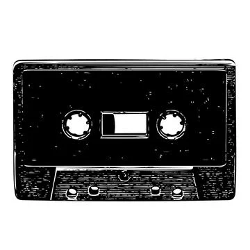 Cassette Tape Black And White Minimalist Graphic Stock Illustration