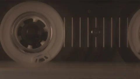 Cassette Tape Deck Player Close Up of Left Spool Playing Stock Footage 118966612