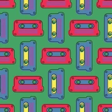 Cassette tape grid seamless pattern Stock Illustration