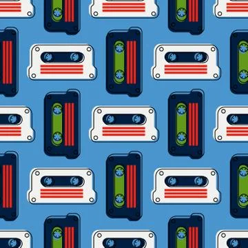 Cassette tape grid seamless pattern Stock Illustration