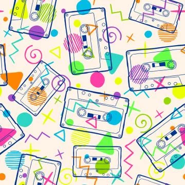 Cassette tape seamless pattern Stock Illustration