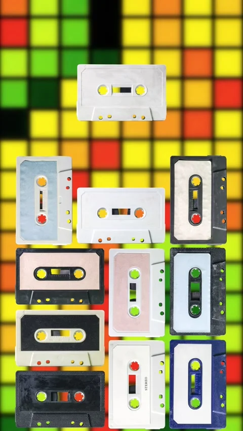 Cassette tapes cube grid tetris Stock Footage 346972534