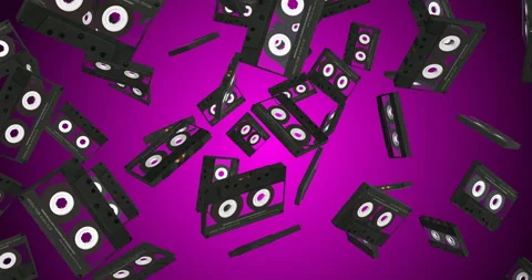 Cassette Tapes falling slow motion animation Stock Footage 238424844