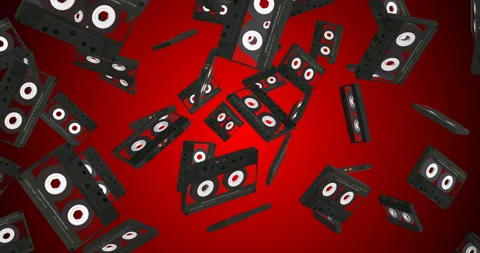 Cassette Tapes falling slow motion animation Stock Footage 238424867
