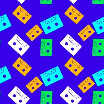 Cassette tapes floating seamless pattern Stock Illustration