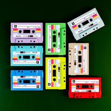 Cassette Tapes isolated on green background Stock Illustration
