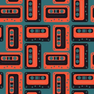 Cassette tapes order grid seamless pattern Stock Illustration