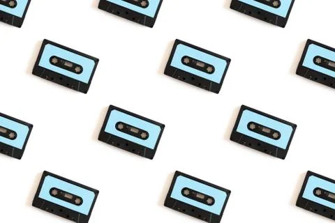 Cassette tapes pattern on a white background. Foto stock