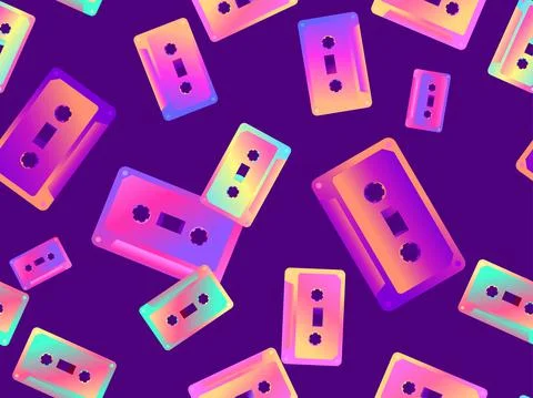 Cassette tapes seamless pattern. Gradient music cassettes for music tape Illustrazione stock
