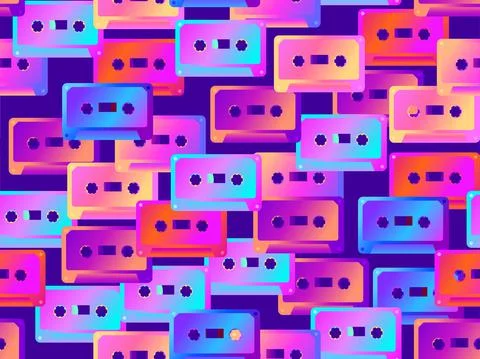 Cassette tapes seamless pattern. Gradient music cassettes for music tape Illustrazione stock