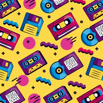 Cassettes and compact disks pattern Stock Illustration
