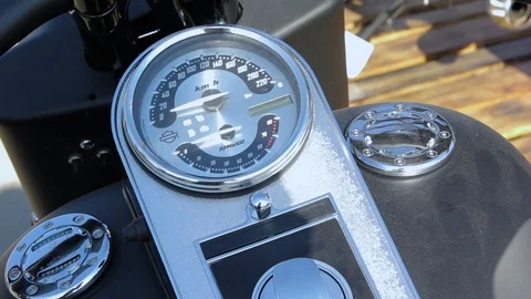 Cassic motorcycle tachometer front detail. Stock Footage 89227732