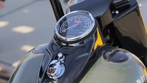 Cassic motorcycle tachometer front detail Stock Footage 89682412