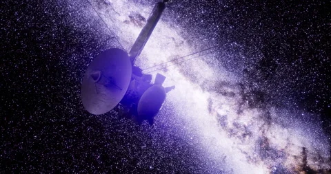 Cassini spacecraft exploring the depths of space in a starry sky Stock Footage 323698946
