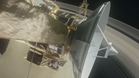 Cassinis Final Orbit around Saturn Stock Footage 86228886