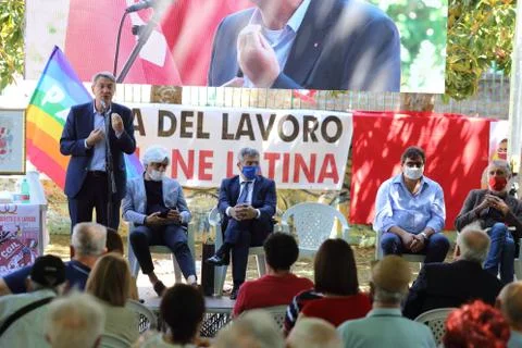 Cassino, Italia - 25 luglio 2020: L'intervento di Maurizio Landini nella vill Stock Photos