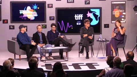 Cast and crew giving interview in press conference during 2019 TIIF Video stock 117638927