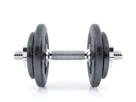 Cast iron dumbbell on white background, 3D rendering Stock Illustration