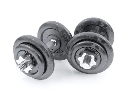 Cast iron dumbbell on white background Stock Illustration