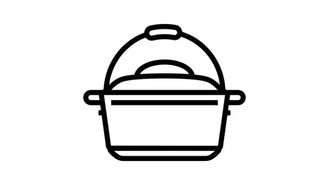Cast iron dutch oven kitchen cookware line icon animation Stock Footage 326135918