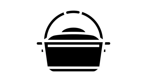 Cast iron dutch oven kitchen cookware glyph icon animation Stock Footage 326157748