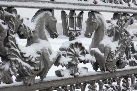 Cast iron grill, Saint-Petersburg, winter photo Stock Photos