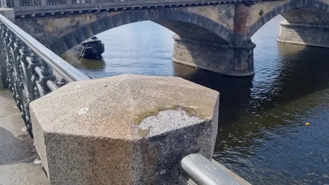 Cast Iron Railing And Bridge On Prague Vltava Embankment Vidéo 343426638