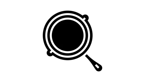 Cast iron skillet kitchen cookware glyph icon animation Stock Footage 326157753