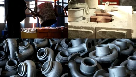 Cast iron smelting shooting. Split screen Stock Footage 255998789
