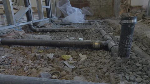 Cast Iron Soil Pipe NSF Certified Laid in Building Floor Stock Footage 330668601