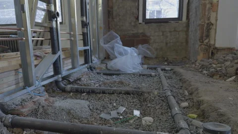 Cast Iron Soil Pipe NSF Certified Laid in Building Floor apartment Stock Footage 330668685