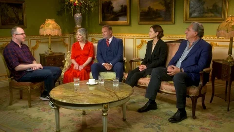 Cast members getting interviewed for 'Downton Abbey' - Press Junket Video stock 117637187
