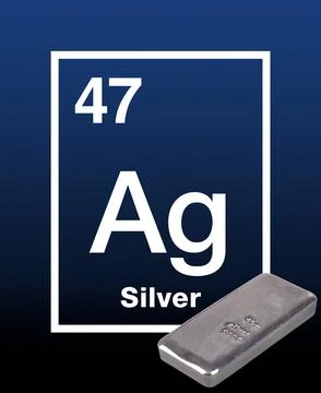 Cast silver bar and element silver from periodic table of elements Stock Photos