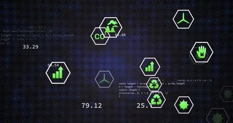 CastArray appearing hex icons floating grouping and metrics updating to Stock Footage 318143283