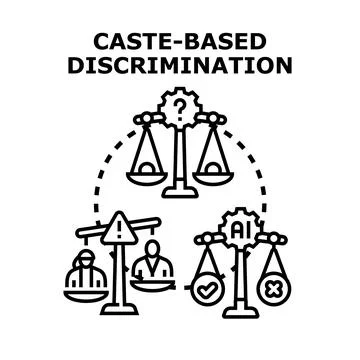 Caste based discrimination concept with scales of justice Stock Illustration